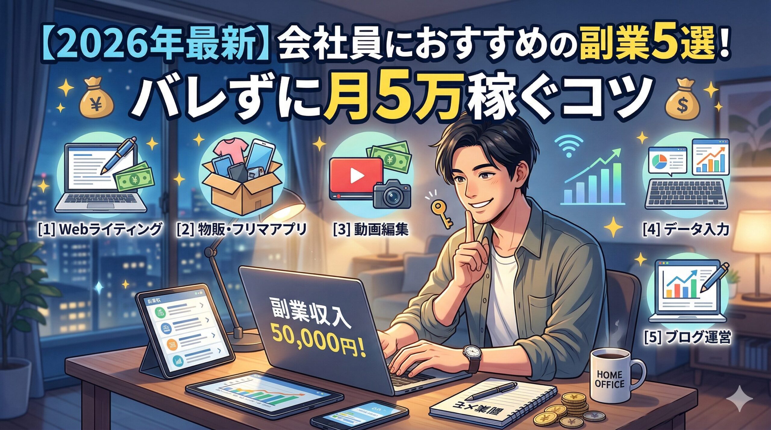 【2026年最新】会社員におすすめの副業5選！バレずに月5万稼ぐコツ